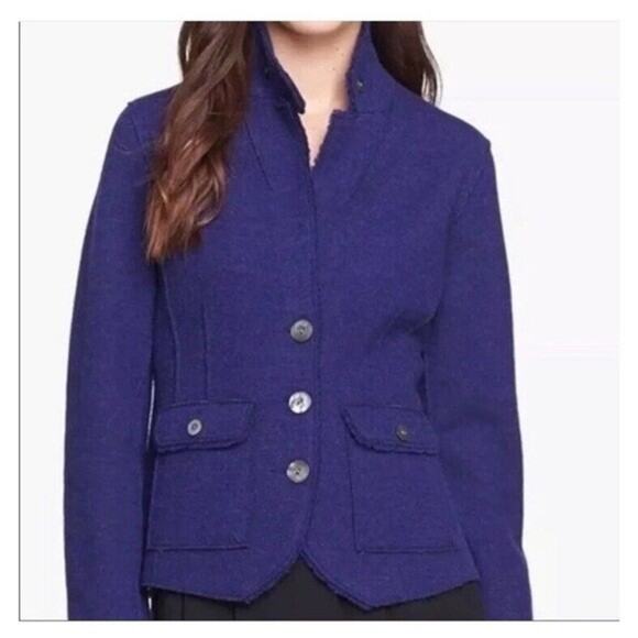 Eileen Fisher EUC Purple Merino Wool Jacket Blazer Button Front Raw Hem Size M - Picture 1 of 8